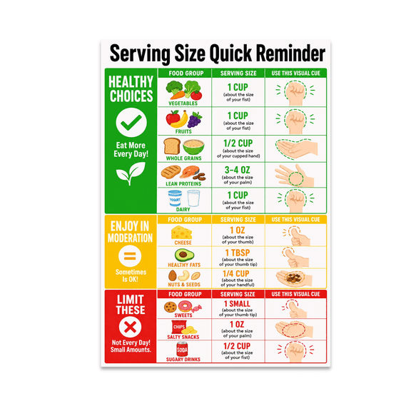 Color-Coded Serving Size Chart - School Health Enthusiast - 13x19 Poster Print