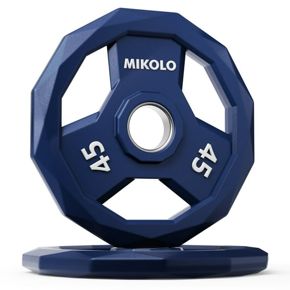 MIKOLO Color Coded Weight Plate 2-Inch Rubber Coated Olympic Grip Plate for Barbell, Solid Cast Iron for Strength Training, Weightlifting, Crossfit, Home Gym, 90LB, 45LB Pair