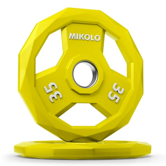 MIKOLO Color Coded Weight Plate 2-Inch Rubber Coated Olympic Grip Plate for Barbell, Solid Cast Iron for Strength Training, Weightlifting, Crossfit, Home Gym, 70LB, 35LB Pair