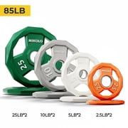 MIKOLO Color Coded Weight Plate 2-Inch Rubber Coated Olympic Grip Plate for Barbell, Solid Cast Iron for Strength Training, Weightlifting, Crossfit, Home Gym, 8