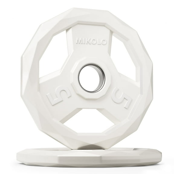 MIKOLO Color Coded Weight Plate 2-Inch Rubber Coated Olympic Grip Plate for Barbell, Solid Cast Iron for Strength Training, Weightlifting, Crossfit, Home Gym, 10LB, 5LB Pair