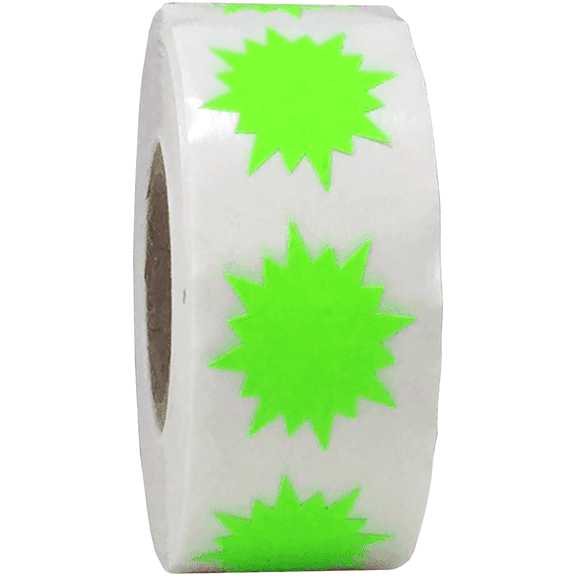 Color Coding Burst Labels Fluorescent Green Starburst Design 1 Inch 500 Total Adhesive Stickers