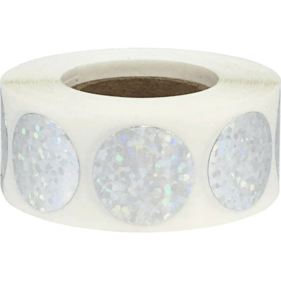 Color Coding Labels Silver Holographic Sparkle Circle Dots | 3/4" inch Round - 500 Pack | InStockLabels.com