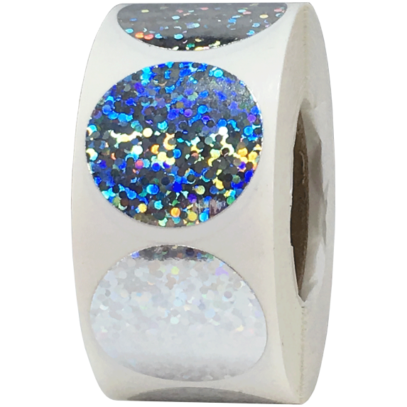 Color Coding Labels Silver Holographic Sparkle Round Circle Dots 1 Inch 500 Total Adhesive Stickers
