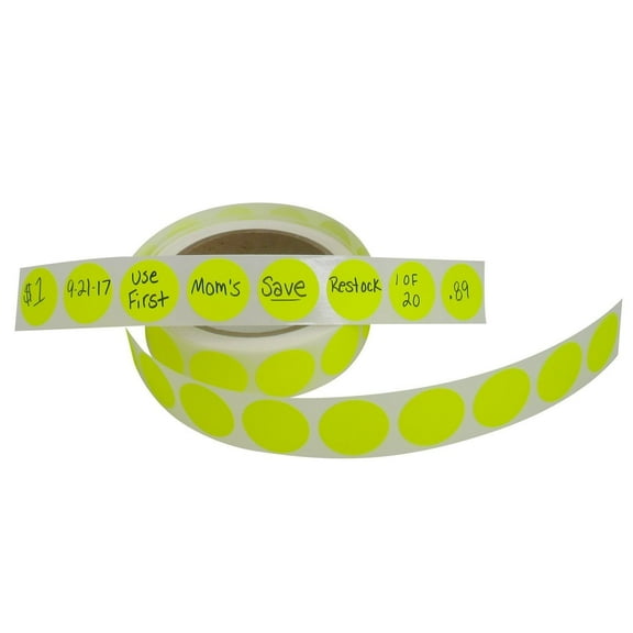Color Coding Labels + Water Resistant Seals Super Bright Neon Yellow Round Circle Dots For Organizing Inventory 1 Inch 500 Total Adhesive Stickers (Bright Yellow)