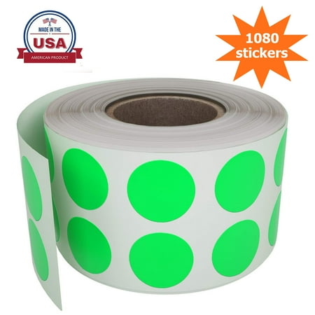 Color Coding Stickers in Neon Green 0.50 inch, Round Dot Labels in Rolls Write On Surface - 1080 Pack by Royal Green