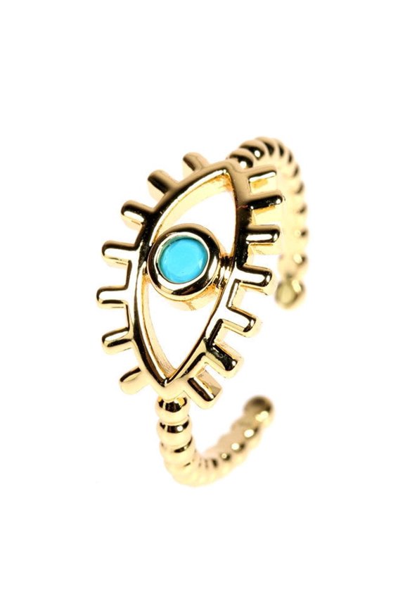 Women's Copper Devil Eye Ring Adjustable Opening Geometric Ring High-Quality Fashion Jewelry Plated Finish Ring for Women Geometric Design Ring
