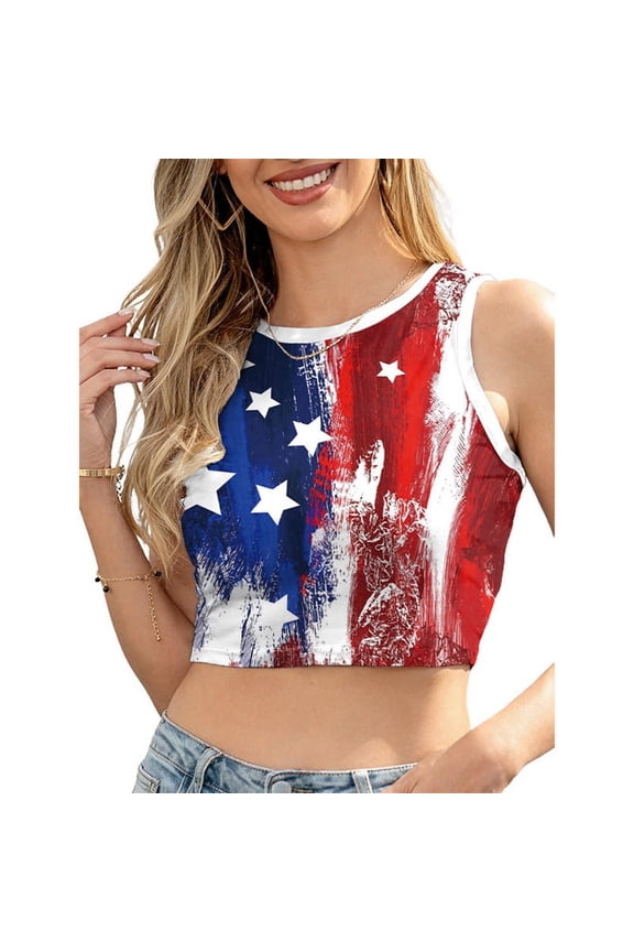 Color Cosplayer American USA Flag Crop Tank Tops for Women T Shirt Patriotic 4th of July Vest Tops B298-1004 XL