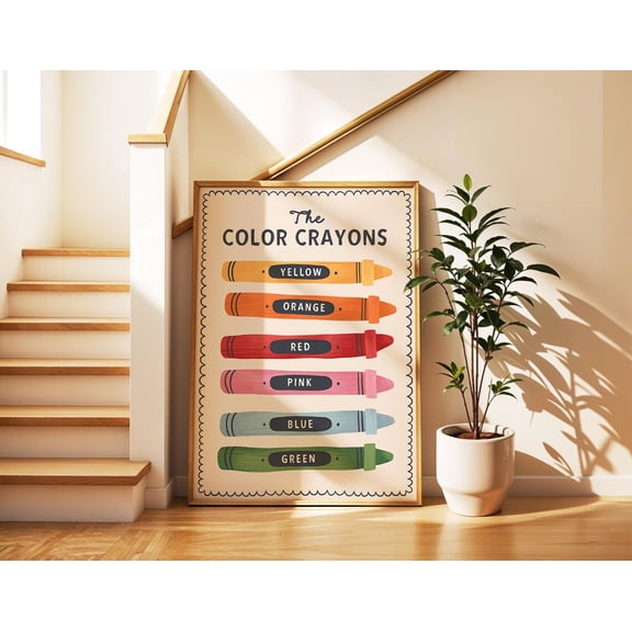 Color Crayons Educational Art Print, Unframed Paper Poster 8x10in