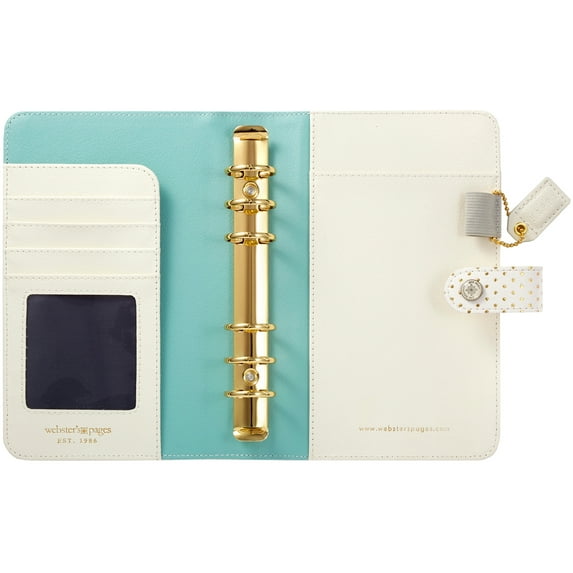 Color Crush Faux Leather Personal Planner Binder 5.25"X8"-Gold Polka Dots