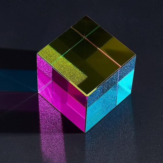 Color Cube 2inch K9 Glass Prism Special Cube RGB Dispersion Prism Multi-Color Toys Prism Crystal Cube for Desktop Decor Prism Light Changing Cube for Gift Optical Teaching Tool DIY