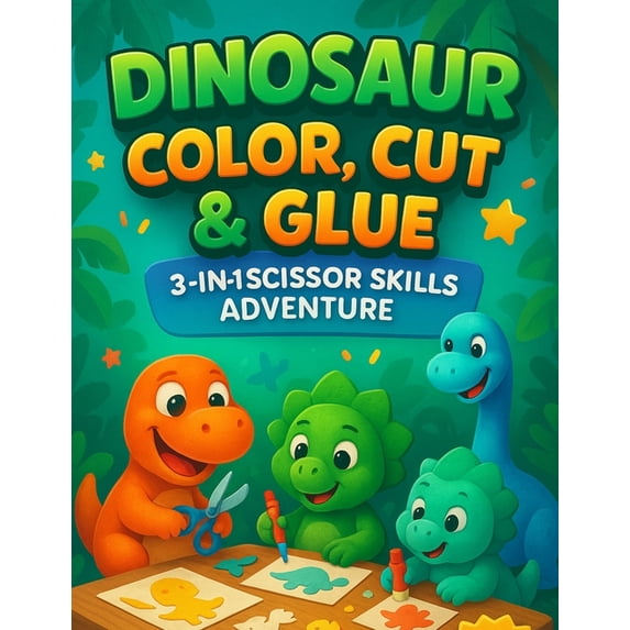 Color, Cut & Glue Dinosaur Color, Cut & Glue: Unlock Creative Adventures with Our Dino-tastic Activity Book!, (Paperback)