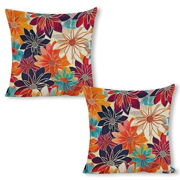 Color Dahlias Flowers Linen Throw Pillow Covers Decorative Pillow Cases Cushion Case Couch Pillows Cover for Sofa Bedroom Living Room Car 18x18 inch Set of 2