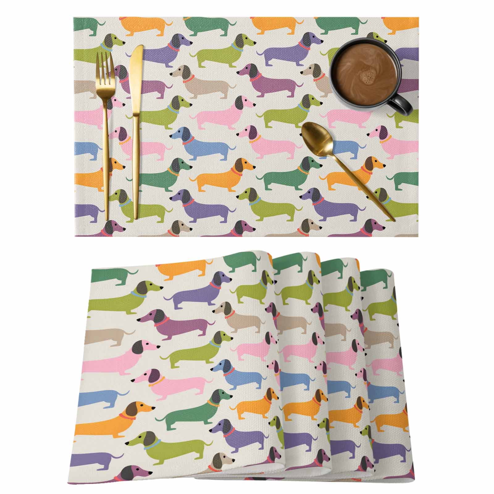 Color Dogs Placemats Set of 1 Cute Pink Purple Green Dachshund Animals ...