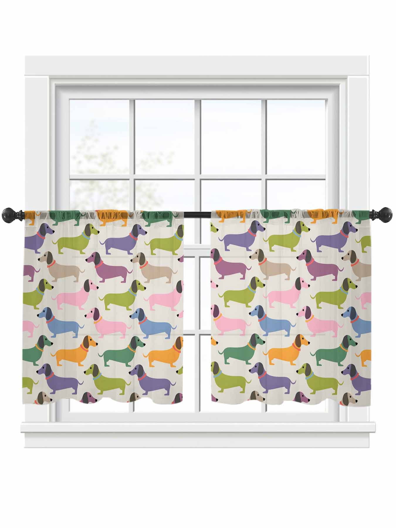 Color Dogs Sheer Curtains 2 Panels Set Cute Pink Purple Green Dachshund ...