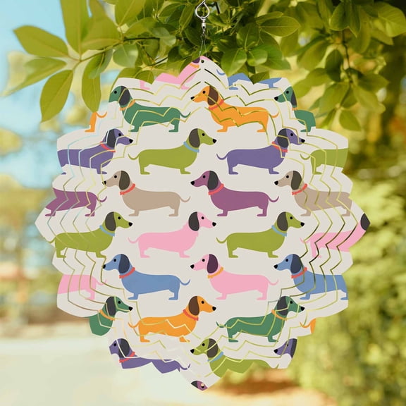 Color Dogs Wind Spinner for Garden Yard 8In, Cute Pink Purple Green Dachshund Animals 3D Stainless Steel Kinetic Hanging Wind Spinners Rustproof Outdoor Decor for Lawn Patio Home