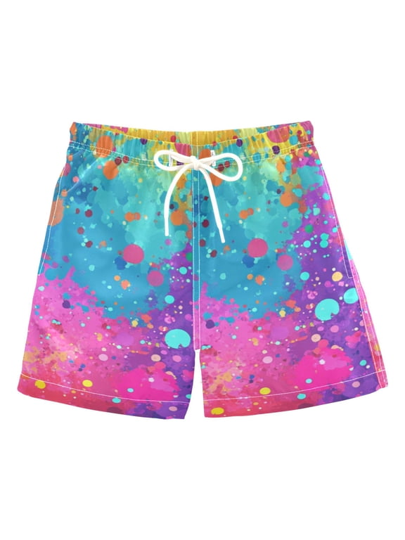 Color Explosion Splash Boys Swim Trunks Quick Dry Boy Swim Shorts for 3-14 Years