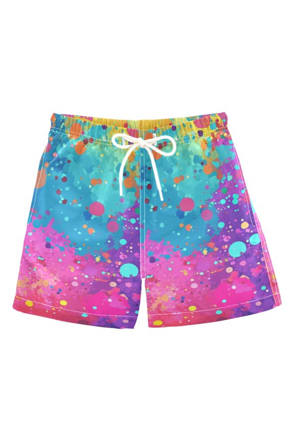 Color Explosion Splash Boys Swim Trunks Quick Dry Boy Swim Shorts for 3-14 Years