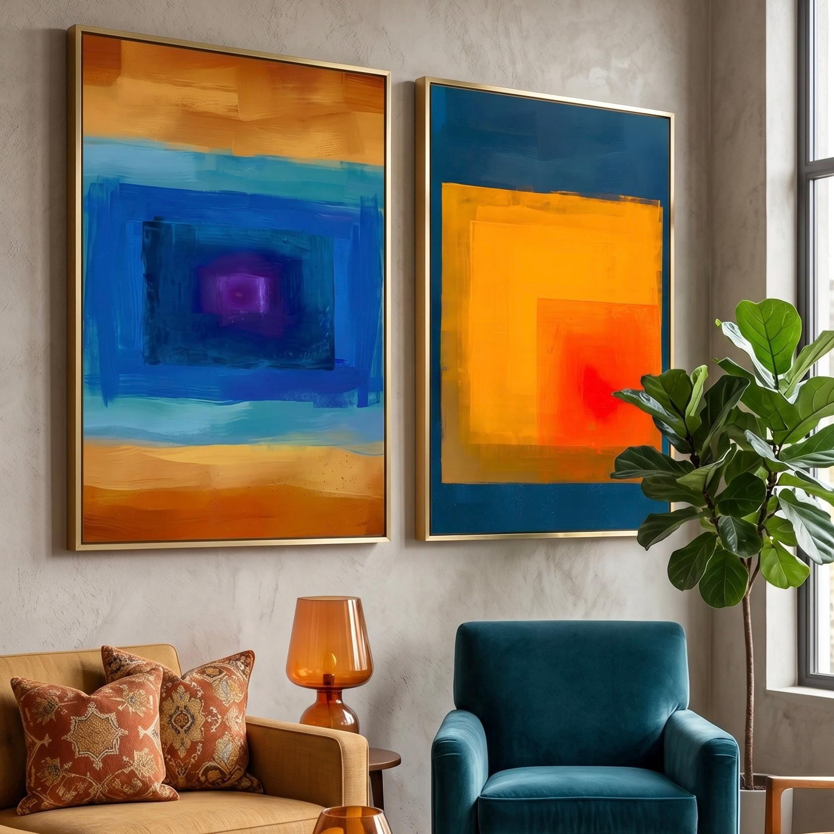 Color Field Diptych Abstract Poster , Poster Print Only - Walmart.com