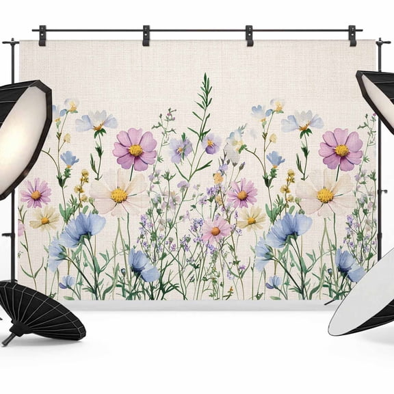Color Floral Backdrop for Photography, Watercolor Wildflowers Leaf Herbs Linen Texture Photo Backdrop Portrait Background Party Banner Photo Backgrounds for Studio Booth Props, 10x8ft