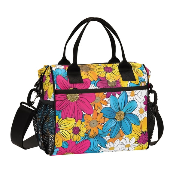 Color Floral Flowers Cooler Bag Lunch Bag Soft Cooler Cooling Tote Insulated Lunch Box for Adult Men Women