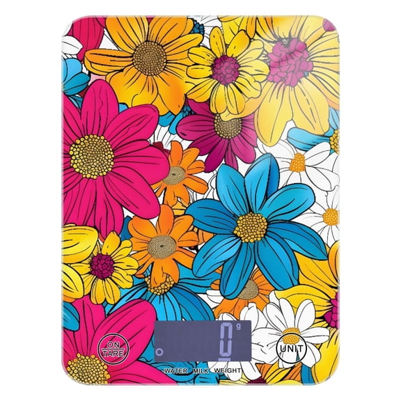 Color Floral Flowers Food Scale Digital Kitchen Scale Waterproof Tempered Glass Tare Function 11 lb for Baking Cooking Meal Prep