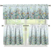 Color Floral Kitchen Curtain Valance and Tiers Set Flowers Window 24" Length Tiers Curtain Window Drapes for Living Room Bedroom Decorations for Home,3 Piece Set