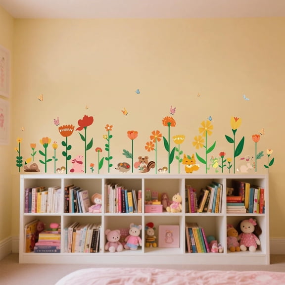 Color Flowers Girls Room Wall Stickers Large,Girl Bedroom Wall Decals,Nursery Daycare Preschool Playroom Decals Peel and Stick Removable,Cute Wall Decors for Baby,Girls,Toddlers.