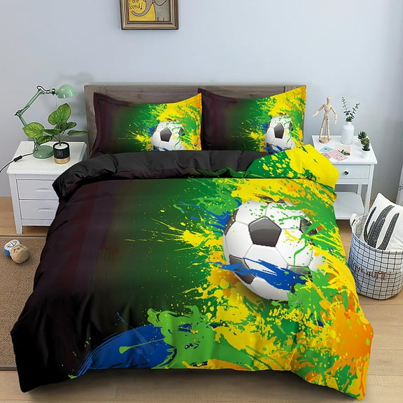 Color Football Football Fan Duvet Cover Bedroom ration Bedding Quilt Cover with Zipper King Size Cover for Boys Gifts