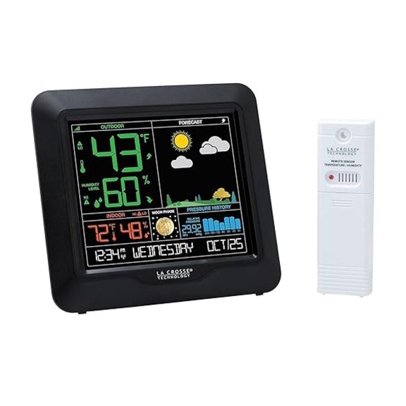 Color Forecast Station - Indoor Outdoor Thermometer & Humidity Monitor with Alerts - Large Display, Temperature/Humidity Records, Barometric Pressure, Seasonal Scenes