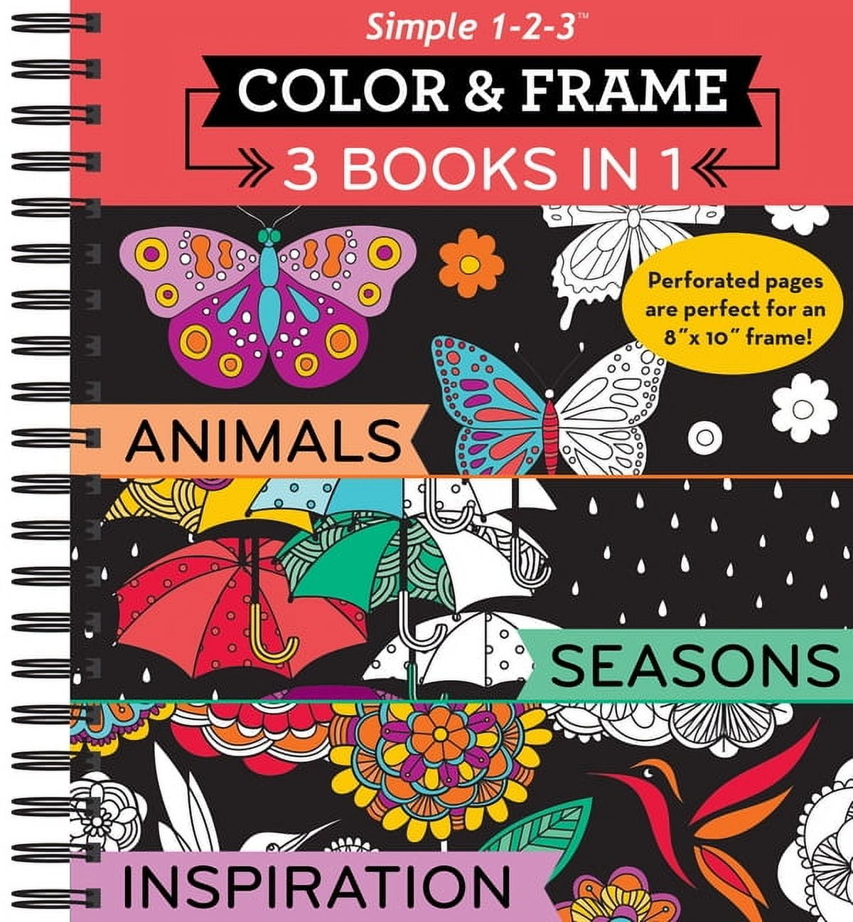 LTD PUBLICATIONS INTERNATIONAL Color & Frame Color & Frame - 3 Books in 1 - Animals, Seasons, Inspiration (Adult Coloring Book), (Spiral-Bound)