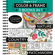 Color & Frame Color & Frame - 3 Books in 1 - Nature, Country, Patchwork Adult Coloring Book, Spiral-Bound