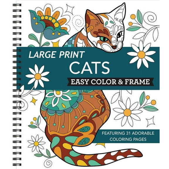 Color & Frame Large Print Easy Color & Frame - Cats (Stress Free Coloring Book), (Spiral-Bound)