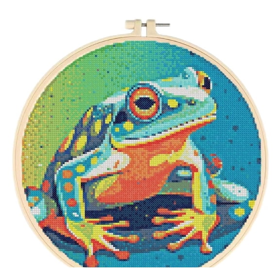 Color Frog Easy Cross Stitch Kits for Starter Kits DIY 11CT Pre-printed Stamped Patterns Embroidery Cross Stitching Needlework Kit Set Supplies with Hoop 38x38cm (A24)