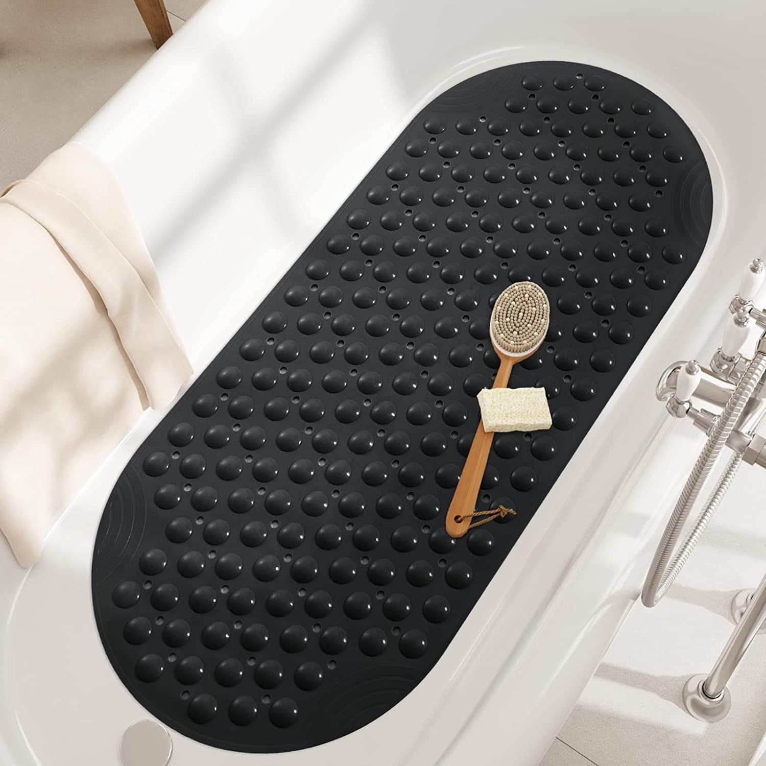 Color G Bath Tub Shower Mat , Non Slip Shower Rugs and Mats with Suction Cups, Drain Holes, Oval