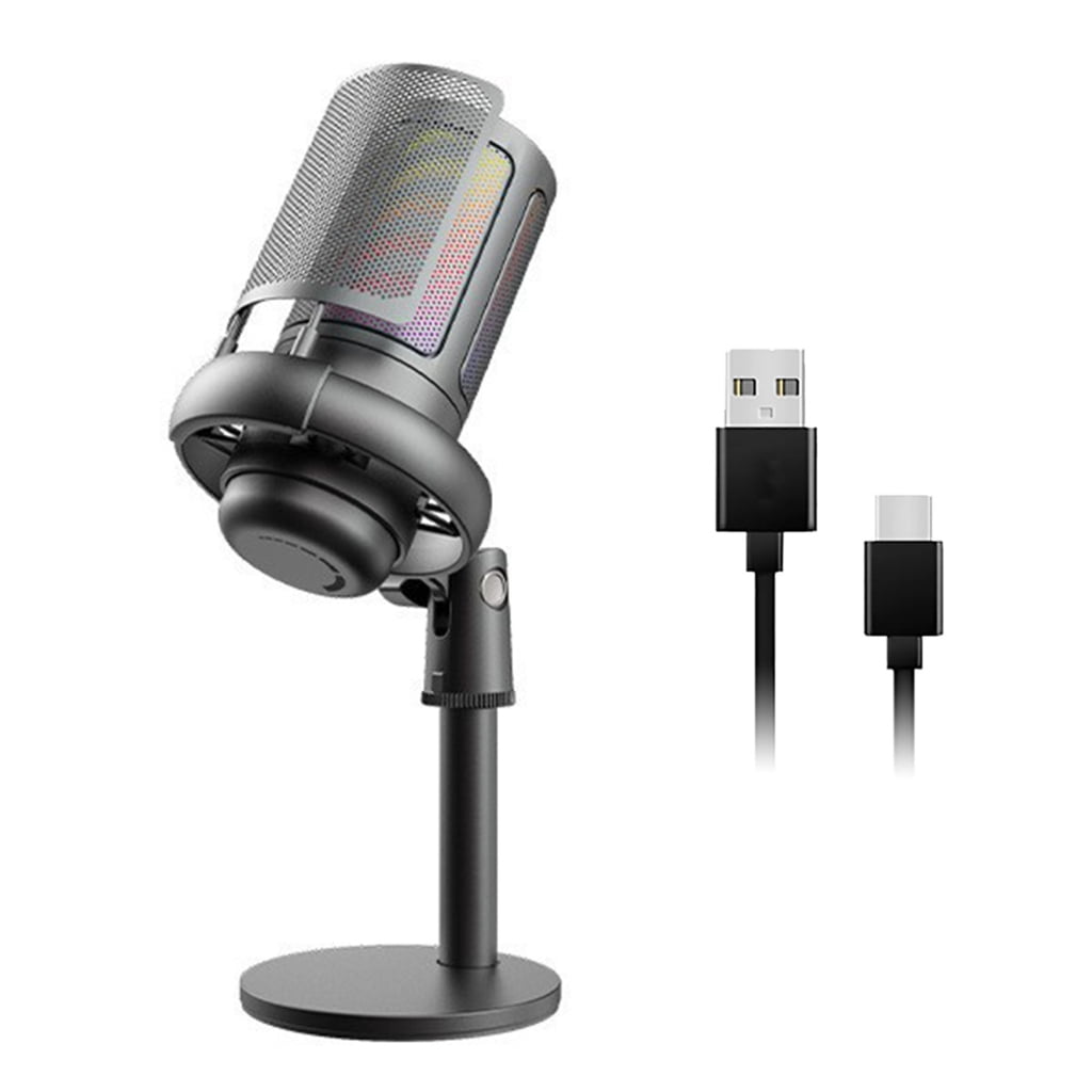 Color Gaming Microphone USB for Streaming Podcasting Mute Button Condenser Mic Knob Control Monitoring