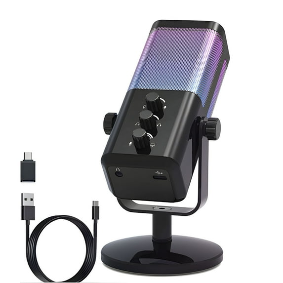 Color Gaming USB Condenser Microphone With Dynamic Lighting Modes Noise Cancellation For Streaming Podcasts PC Laptop