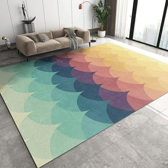 Color Geometric Gradient Green Leaves Area Rugs, Dreamy Plant Green Leaves Soft Washable Carpet, Upholstery Rug With Non-Slip Backing For Kids Bedroom Living Room Dining Room 4x6ft