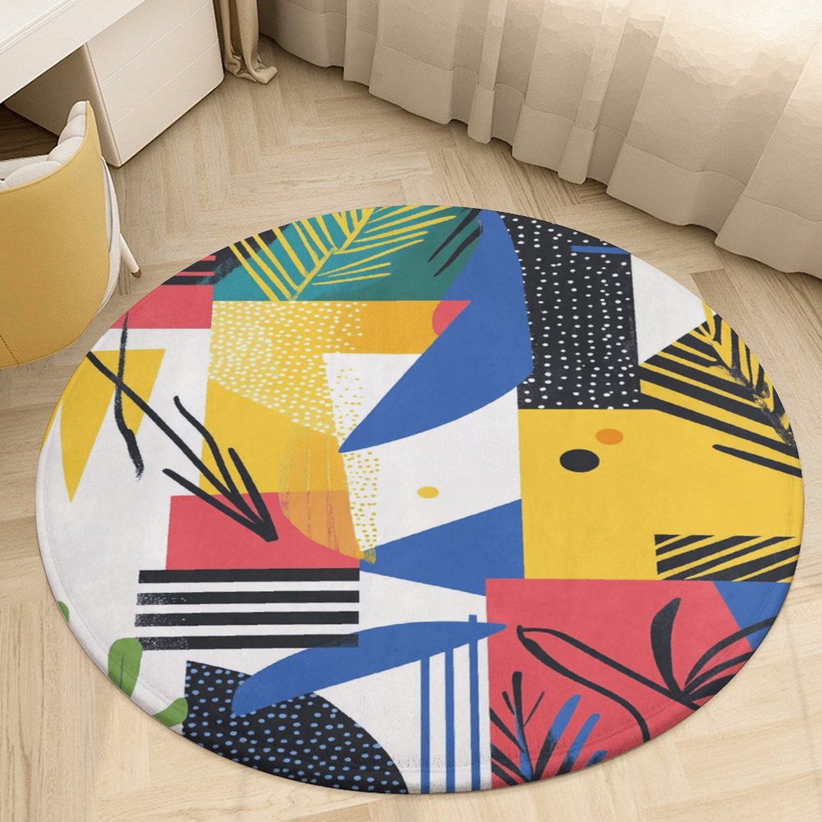 Color Geometry Round Area Rugs for Bedroom Living Room, 4FT Soft Indoor ...