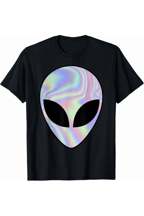 Color Glow Alien Head Rave Style Believe Cosmic UFO Festival Art T-Shirt up to size 5XL