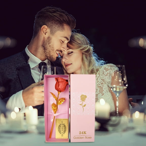 Color Gold Rose Flower Purple Window Gift Box New Year'S Day Gift Gold Foil Rose Artificial Flowers Easy To Use