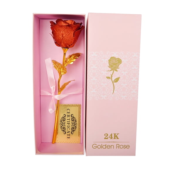 Color Gold Rose Flower Purple Window Gift Box New Year'S Day Gift Gold Foil Rose Artificial Flowers Home Decor