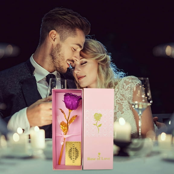 Color Gold Rose Flower Purple Window Gift Box Year's Day Gift Gold Foil Rose