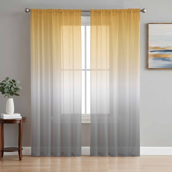 Color Gradient Pattern Semi Sheer Curtains 72 Inch Length 2 Panels Set, Sheer Kitchen Curtain Privacy Voile Window Curtain for Living Room Bedroom Rod Pocket Drapes