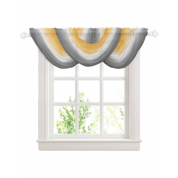 Color Gradient Pattern Sheer Waterfall Valance Curtains for Window, Rod Pocket Sheer Topper Swag Curtains for Living Room, Kitchen 38.5"W x 47.2"L, 3 Panels