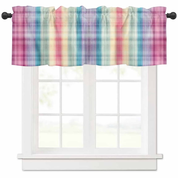 Color Gradient Plaid Valances for Windows Farmhouse Kitchen Curtains Valances Rod Pocket Valance Curtains for Kitchen Windows Abstract Modern Vintage Art Window Valances for Bathroom Bedroom 54"x18"