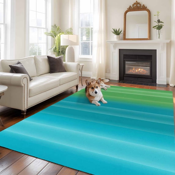 Color Gradient Striped Large Area Rugs 8x10 ft Blue Teal Green Ombre Modern Abstract Washable Rug Non Slip Indoor Carpet Absorbent Floor Mat for Living Room Bedroom Dining Room