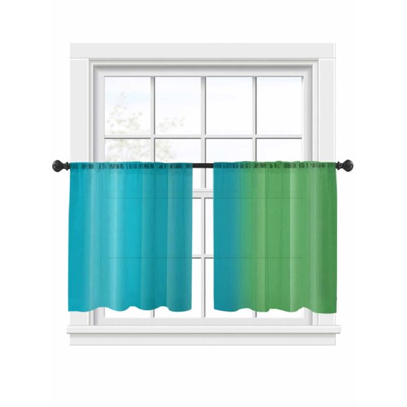 Color Gradient Striped Sheer Curtains 2 Panels Set Blue Teal Green Ombre Modern Abstract Sheer Window Curtains Light Filtering Rod Pocket Voile Drapes for Bedroom Living Room 52"x45"