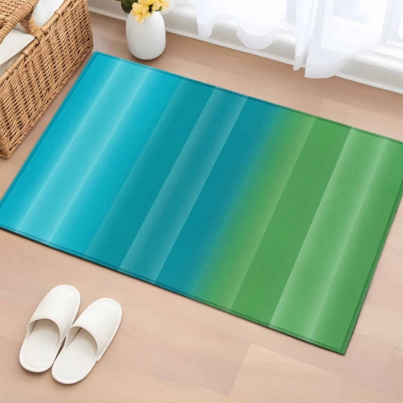 Color Gradient Striped Washable Small Entryway Area Rugs 2'x3', Blue Teal Green Ombre Modern Abstract Low Pile Throw Rug Non-Slip Sturdy Edge Binding Carpet for Front Door Floor Room Entry