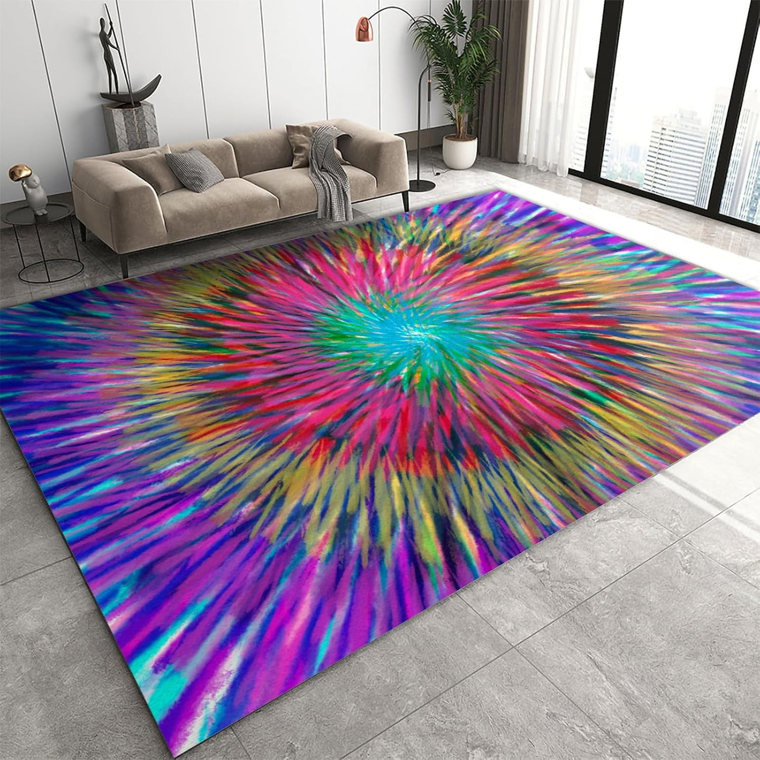 Color Gradient Tie Dye Area Rugs, Retro Art Minimalism Washable Rug ...